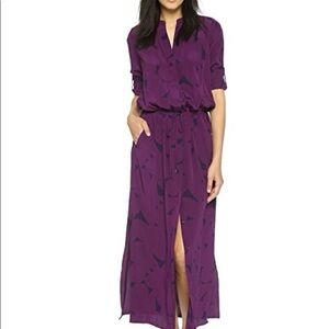 Vince 100% Silk Plum Purple Printed Maxi Dress XS